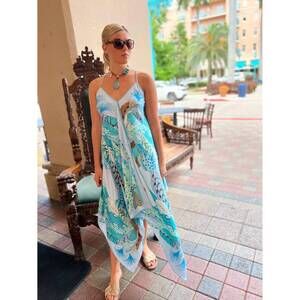 NEW STACY BRADLEY scarf dress in sky blue